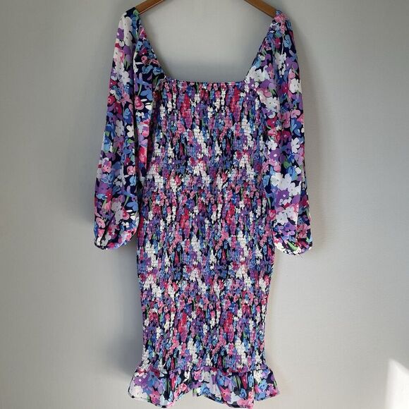 Pink Lily Dresses & Skirts - Pink Lily Boutique Floral Print Midi Dress Ruched Bubble Sleeves Size Medium